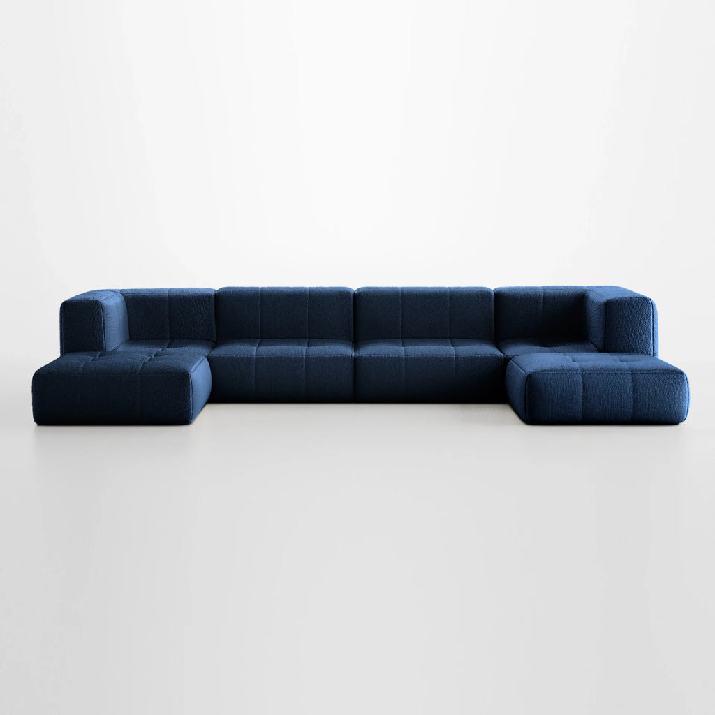 Sofá na Caixa modular 4 lugares em Boucle com 2 Chaise -  Azul