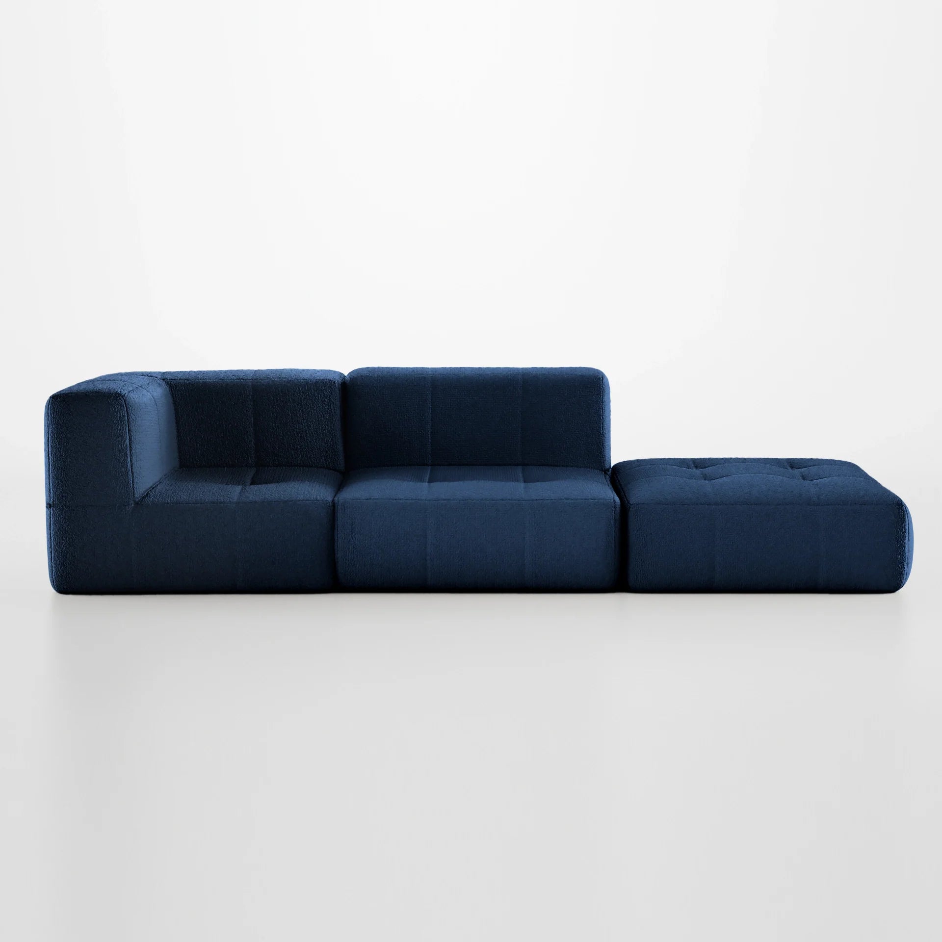Sofá na Caixa modular 2 lugares em Boucle - 1 Braço com Apoio de pé - Azul