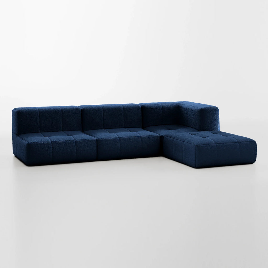 Sofá na Caixa modular 3 lugares em Boucle - 1 Braço com Chaise - Azul