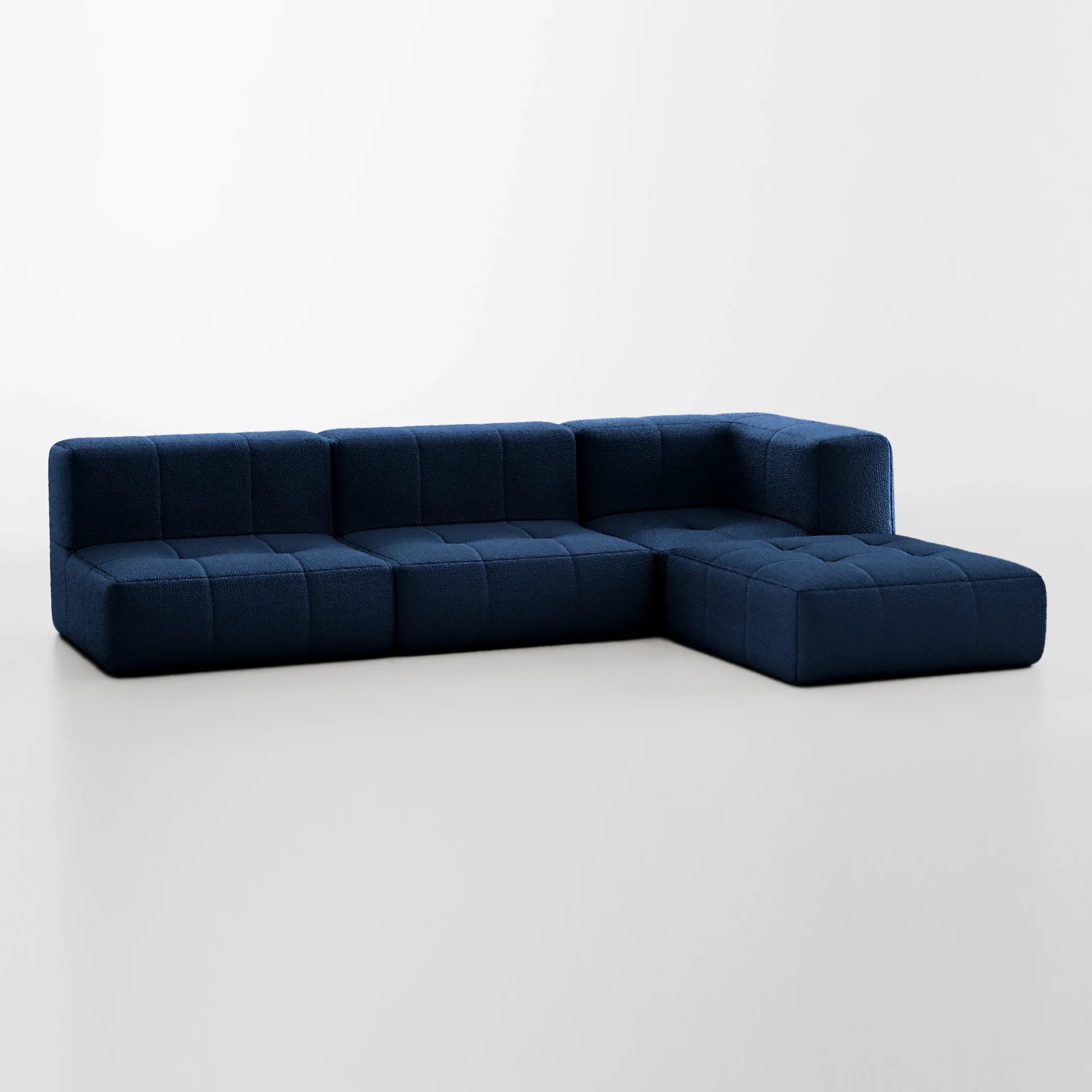 Sofá na Caixa modular 3 lugares em Boucle - 1 Braço com Chaise - Azul