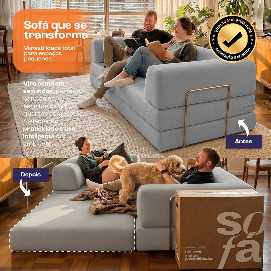 Sofá Cama Bloom Tecido Boucle Cinza - Sofá na Caixa