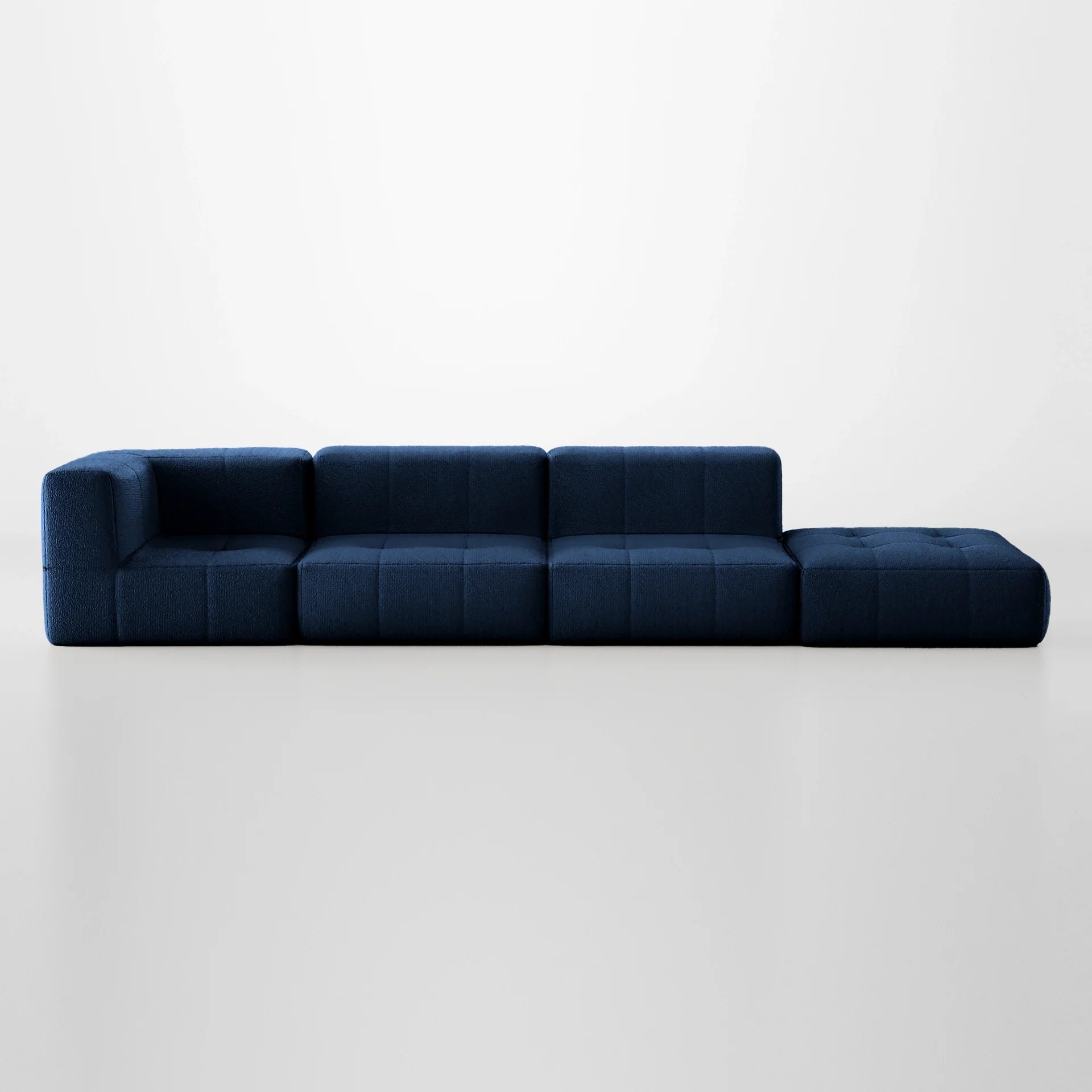 Sofá na Caixa modular 3 lugares em Boucle - 1 Braço com Chaise - Azul