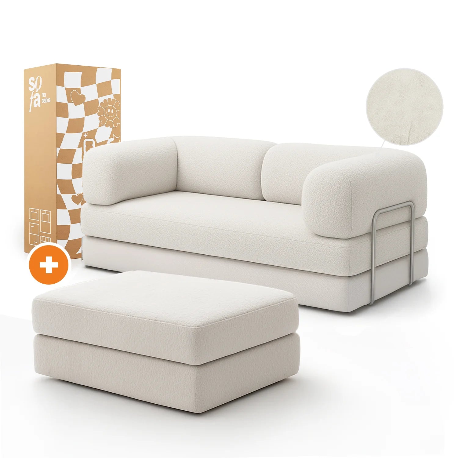 Sofá Cama Bloom - Sofá na Caixa + Apoio de Pé Bloom Tecido Boucle Linho