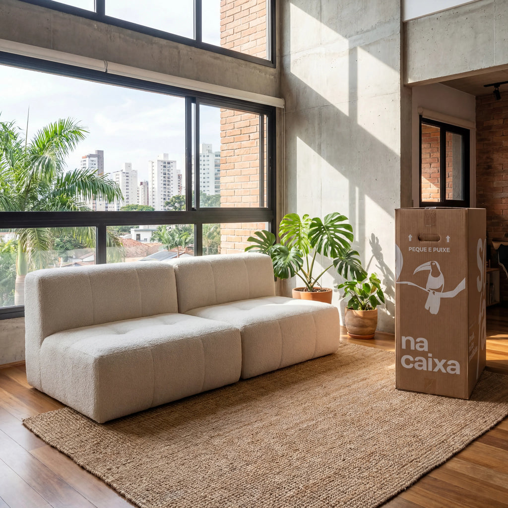 Sofá na Caixa modular 2 lugares em Boucle - Sem braço - Linho
