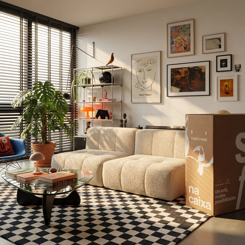 Sofá na Caixa modular 2 lugares em Boucle - Sem braço - Linho
