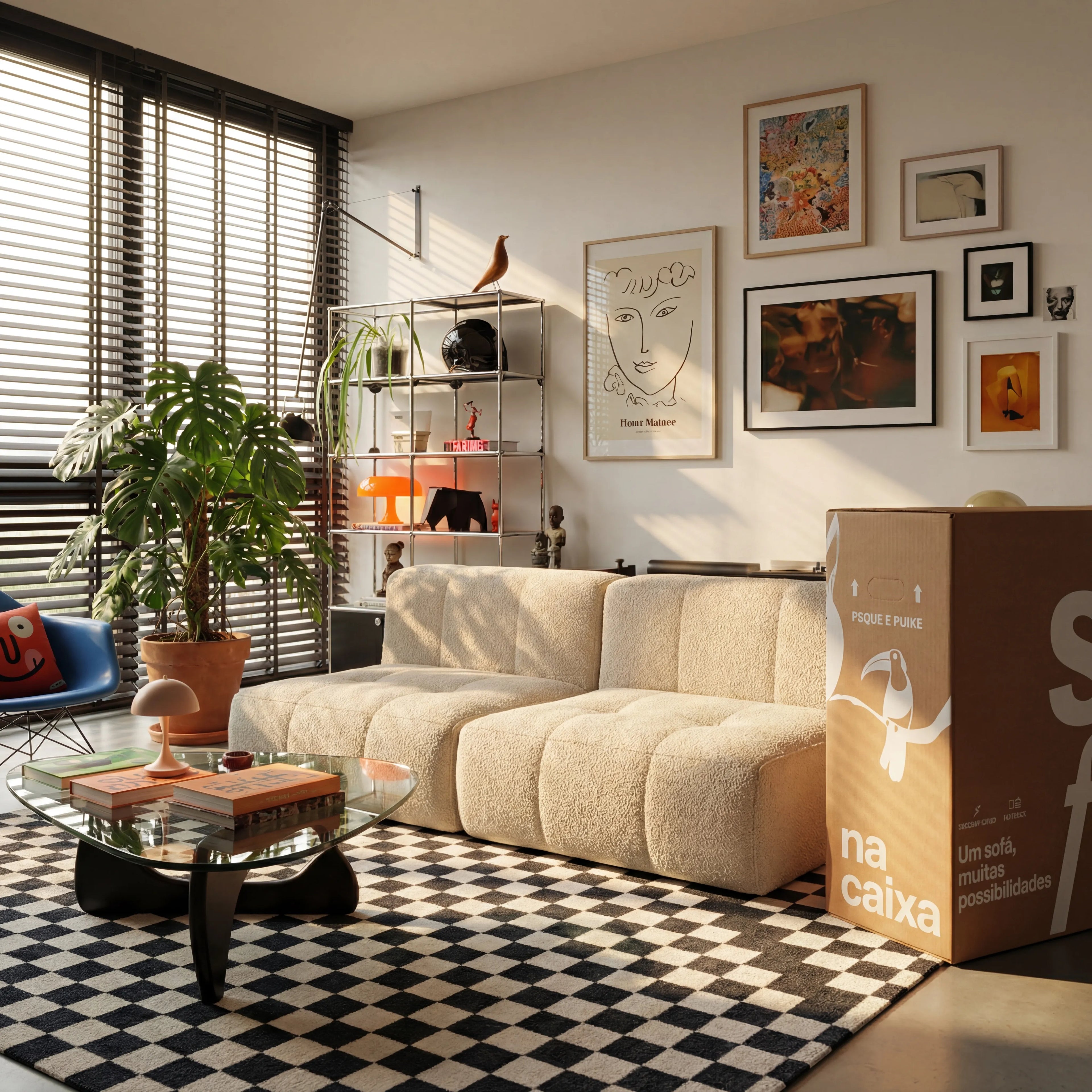 Sofá na Caixa modular 2 lugares em Boucle - Sem braço - Linho