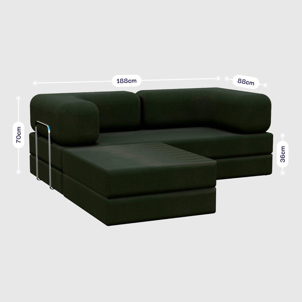Sofá Cama Bloom - Sofá na Caixa + Apoio de Pé Bloom Tecido Boucle Verde Musgo