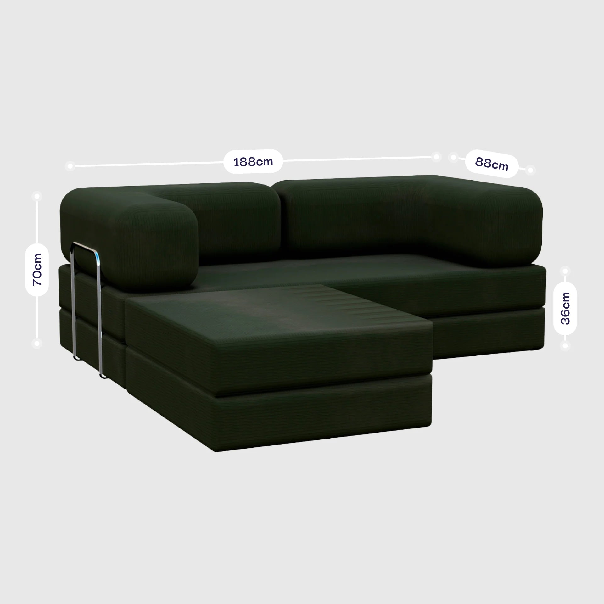 Sofá Cama Bloom - Sofá na Caixa + Apoio de Pé Bloom Tecido Boucle Verde Musgo