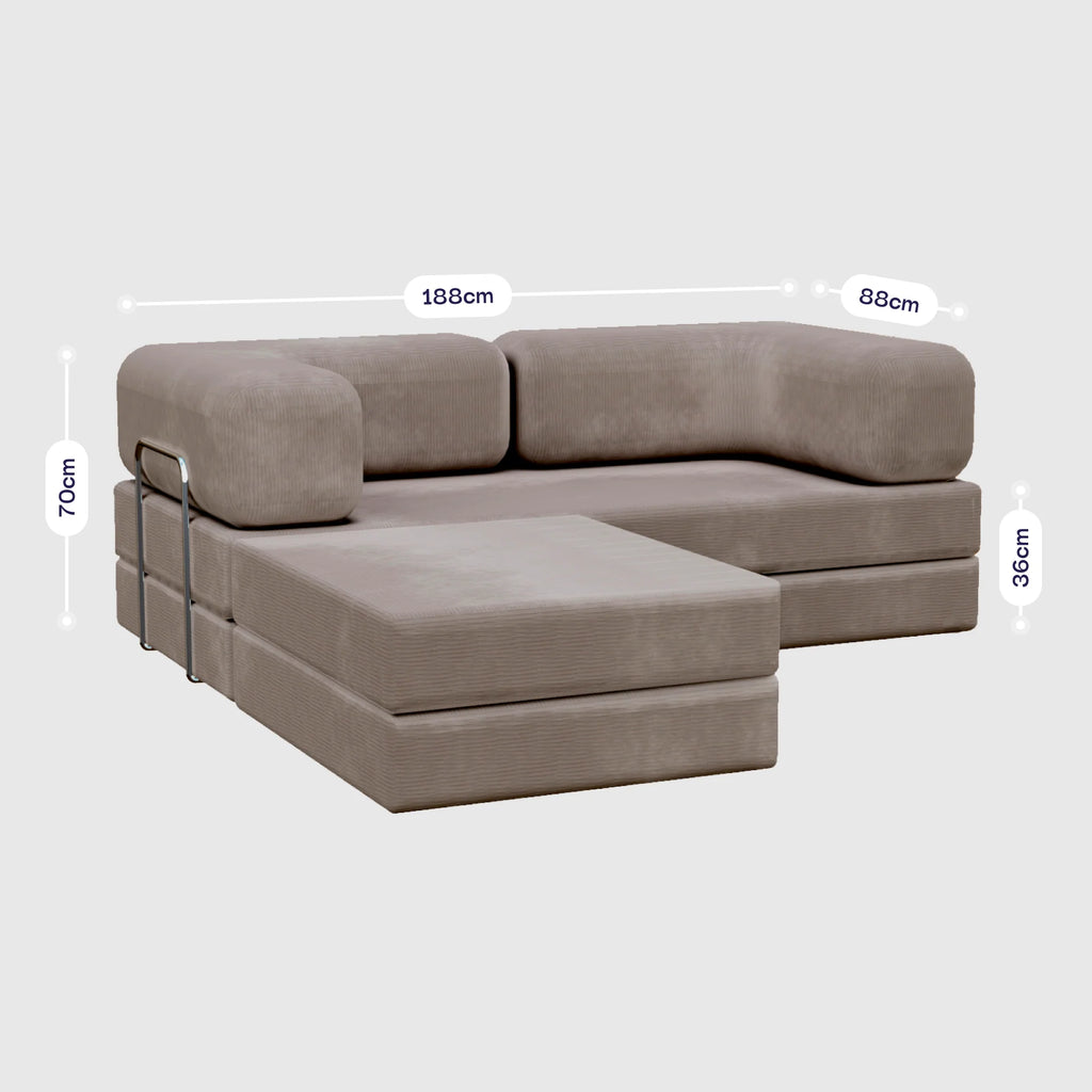 Sofá Cama Bloom - Sofá na Caixa + Apoio de Pé Bloom Tecido Boucle Cinza