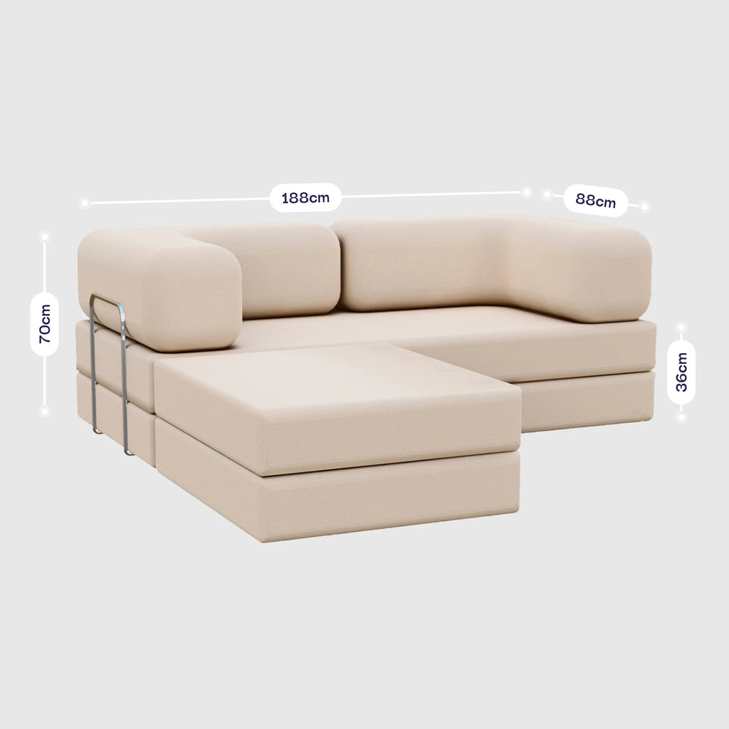 Sofá Cama Bloom - Sofá na Caixa + Apoio de Pé Bloom Tecido Boucle Linho