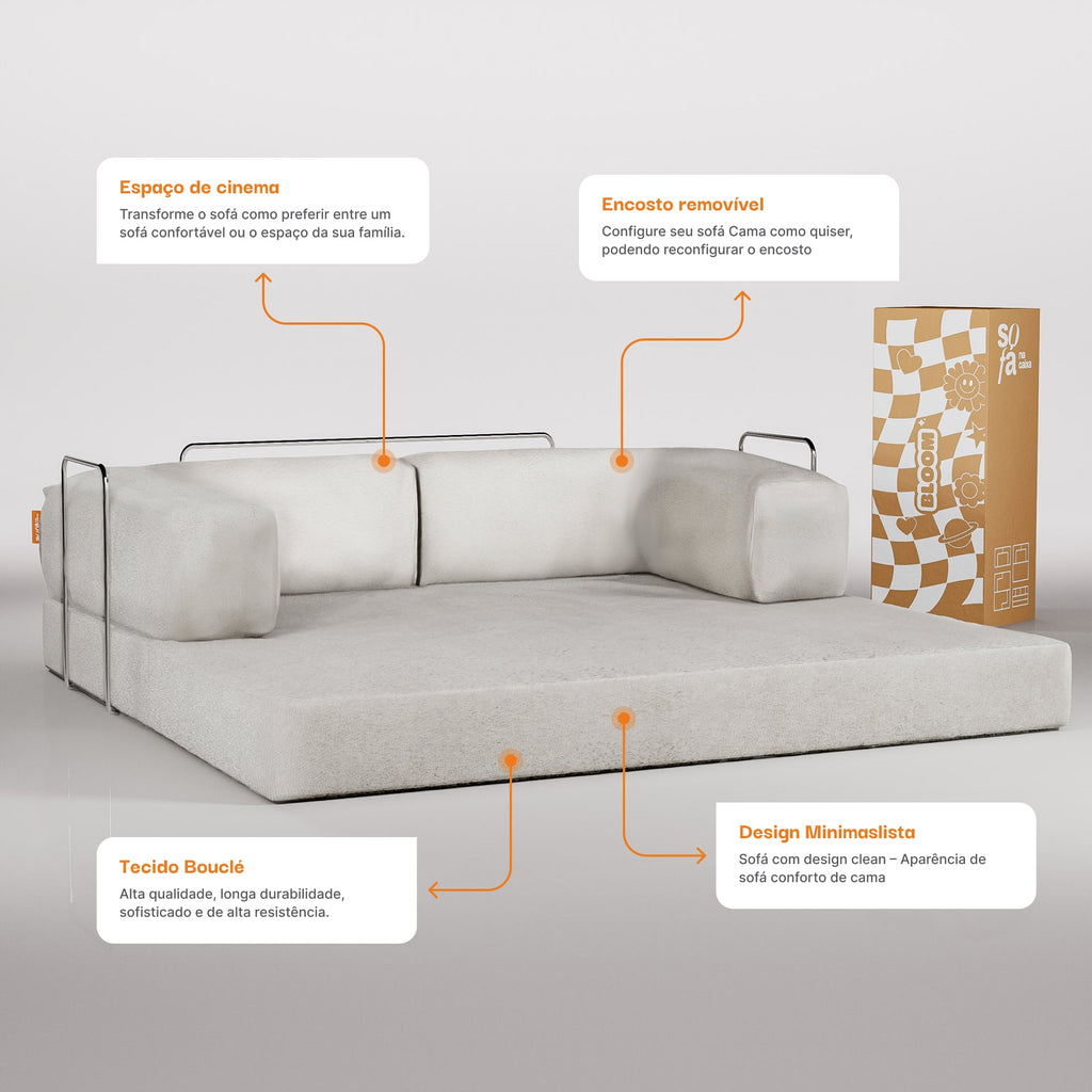 Sofá Cama Bloom Tecido Boucle Laranja - Sofá na Caixa