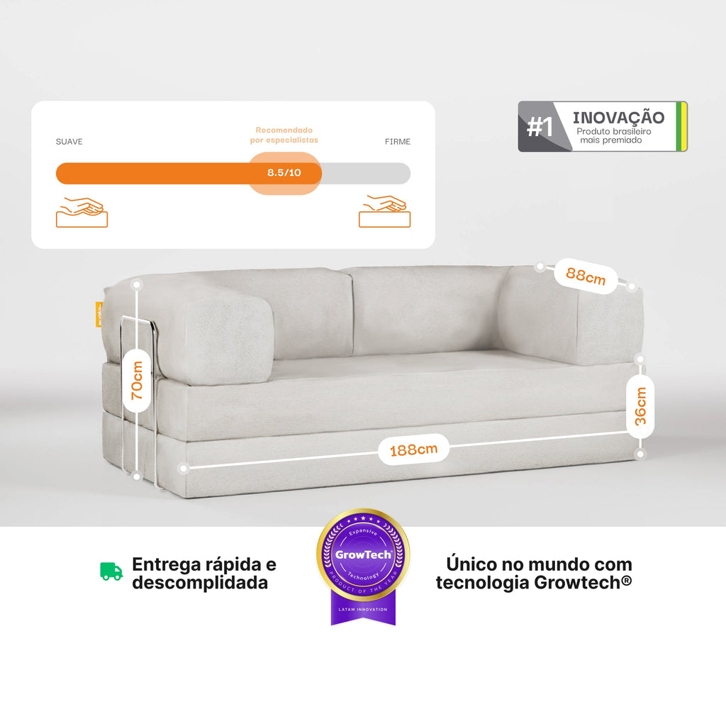 Sofá Cama Bloom - Sofá na Caixa + Apoio de Pé Bloom Tecido Boucle Linho