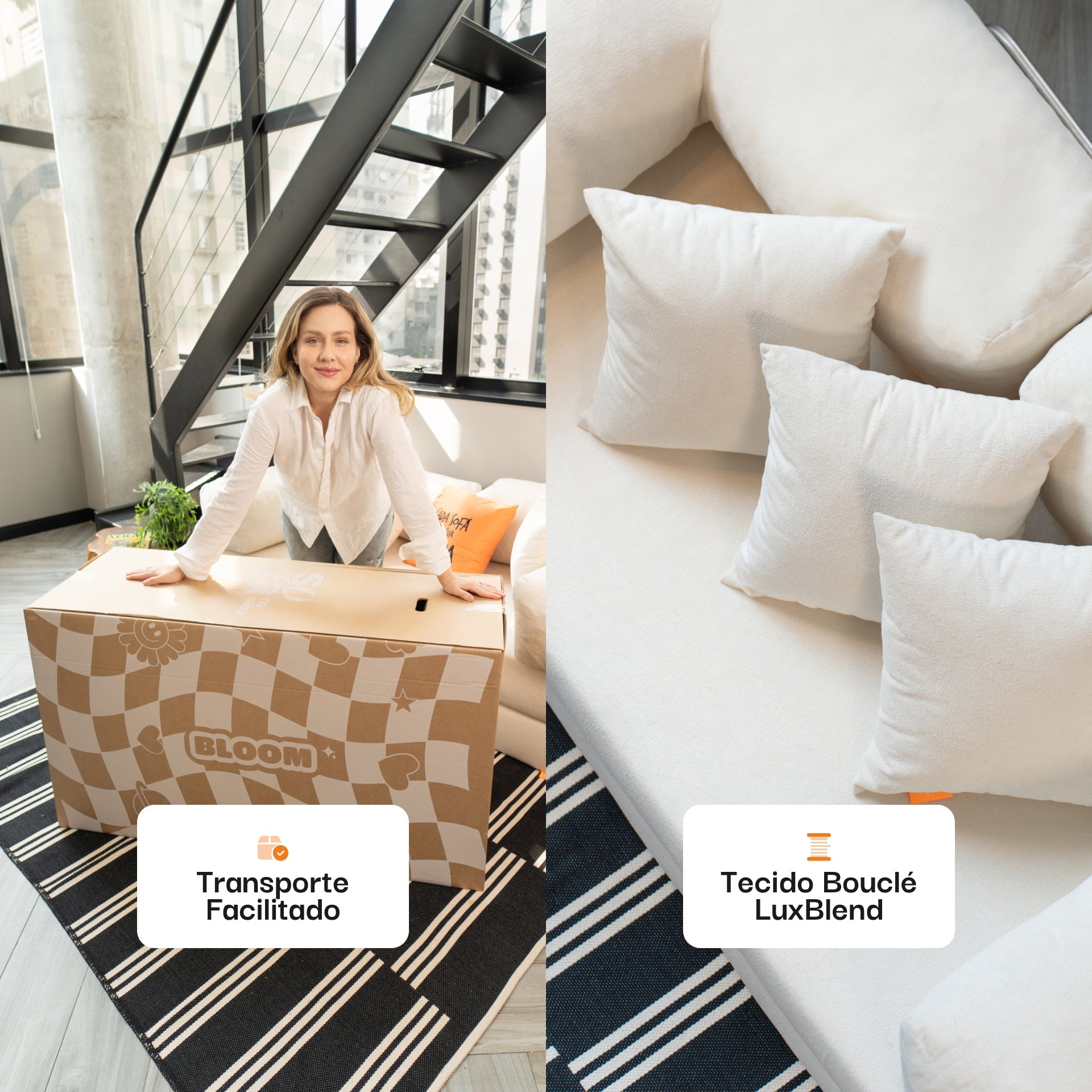 Sofá Cama Bloom Tecido Boucle Laranja - Sofá na Caixa