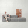 Sofá na Caixa modular 2 lugares em Boucle - 1 Braço com Apoio de pé - Cinza