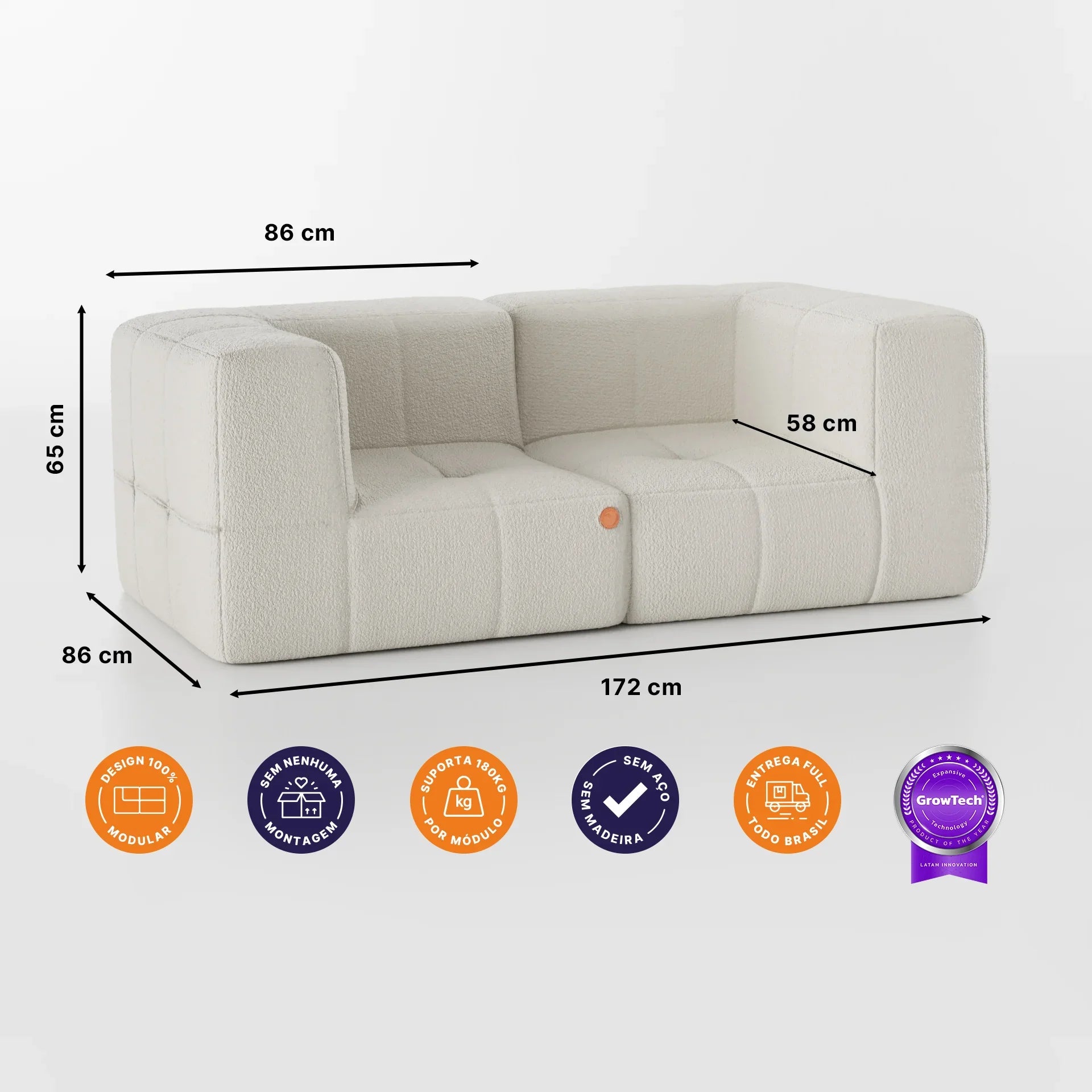 Sofá na Caixa modular 2 lugares em Boucle - Linho