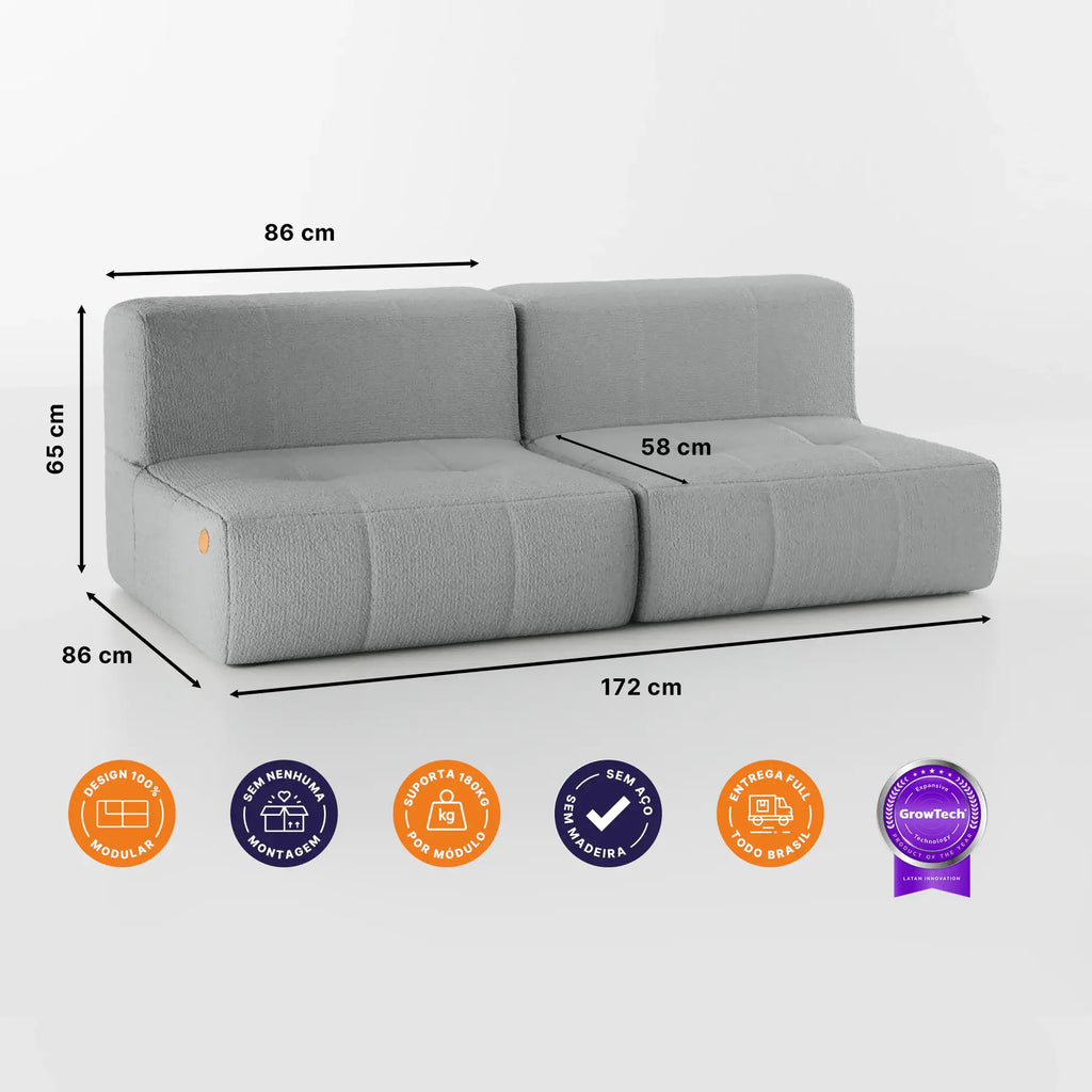 Sofá na Caixa modular 1 lugar poltrona com chaise em Boucle - Linho