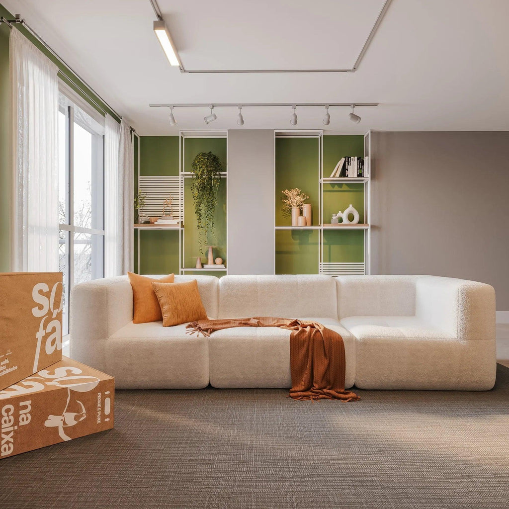 Sofá na Caixa modular 3 lugares em Boucle - Linho