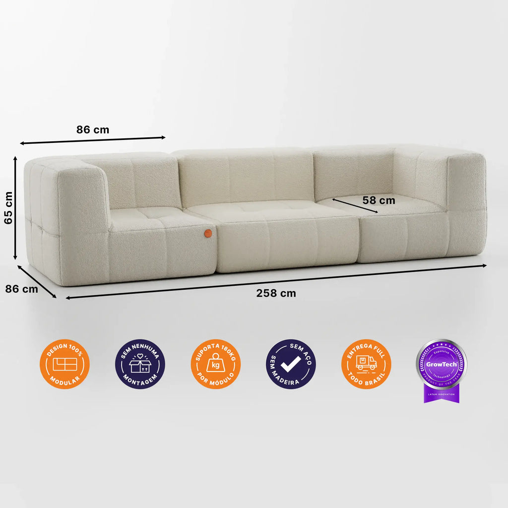 Sofá na Caixa modular 3 lugares em Boucle - Linho