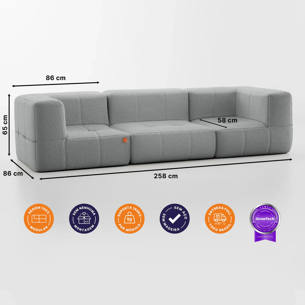 Sofá na Caixa modular 3 lugares em Boucle - Cinza