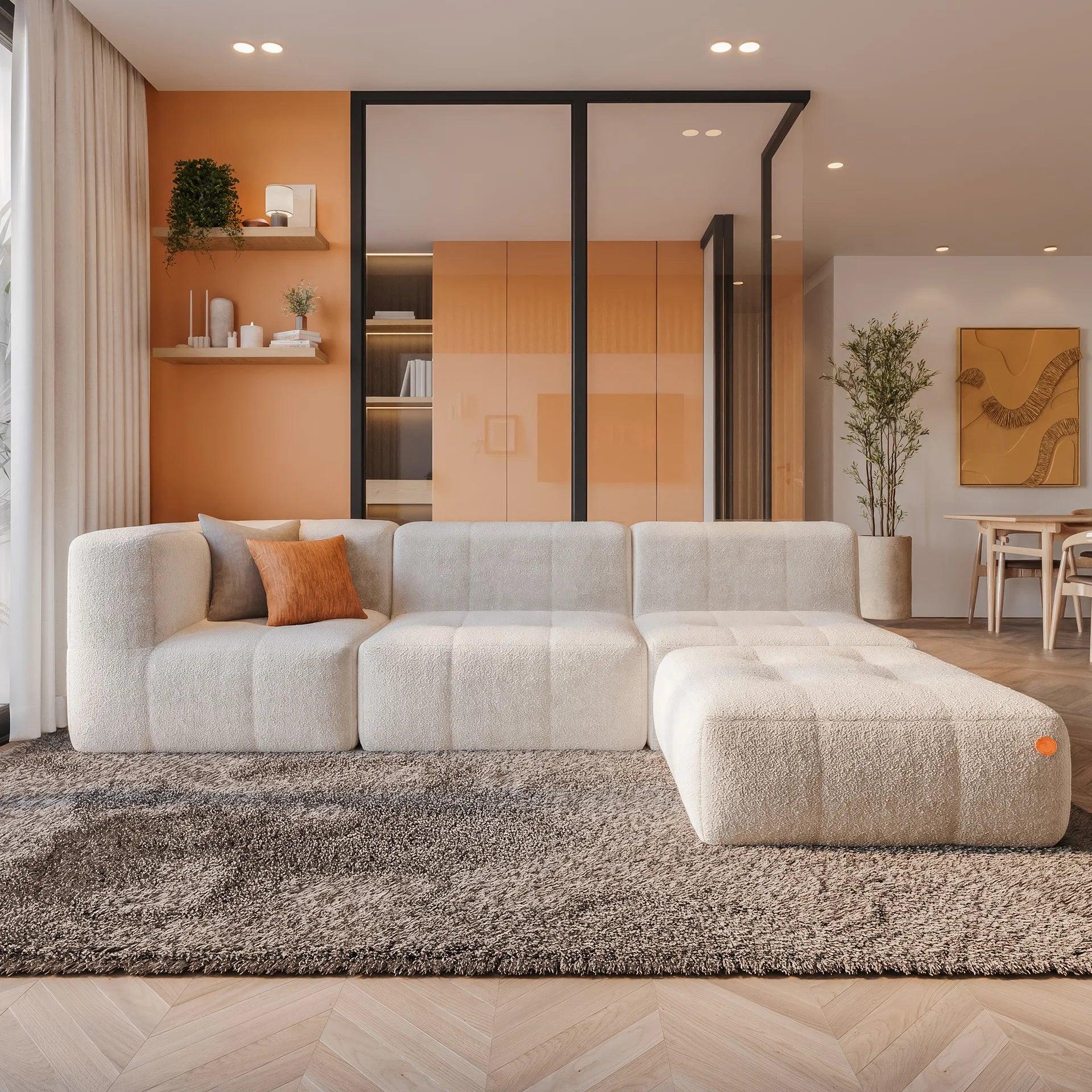 Sofá na Caixa modular 4 lugares em Boucle com 2 Chaise -  Linho